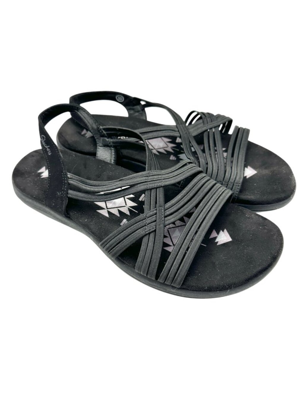 Skechers Womens Raggae Slim Sunnyside Black Strappy Sandals Size 10 Memory Foam